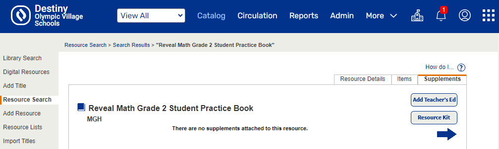 Supplements sub-tab for math textbook.